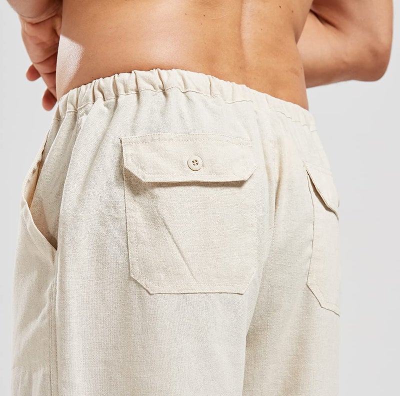 utcoco Qiuse Men's Casual Loose Fit Straight-Legs Stretchy Waist Beach Pants (Medium, Beige) - Image 4